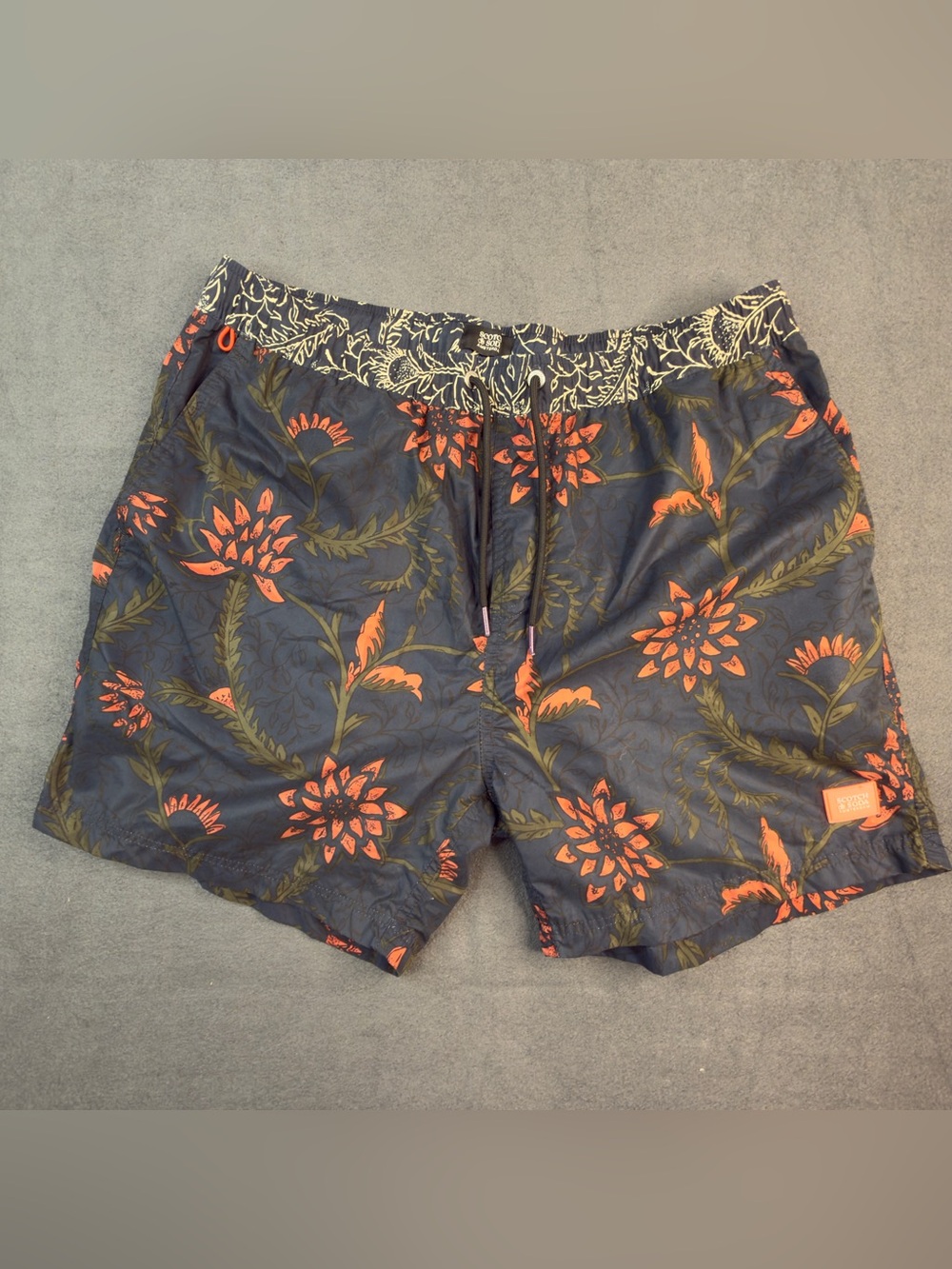 Scotch & Soda Men's Swim Shorts Size XL Navy Orange Botanical Luxury Beachwear